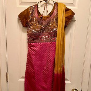 Pink and gold anarkali